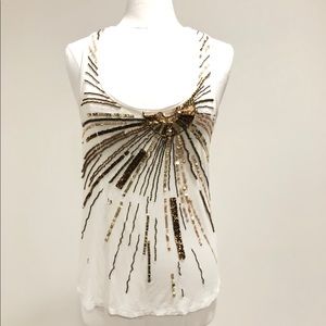 Trina Turk White Embellished Beaded Tank Top